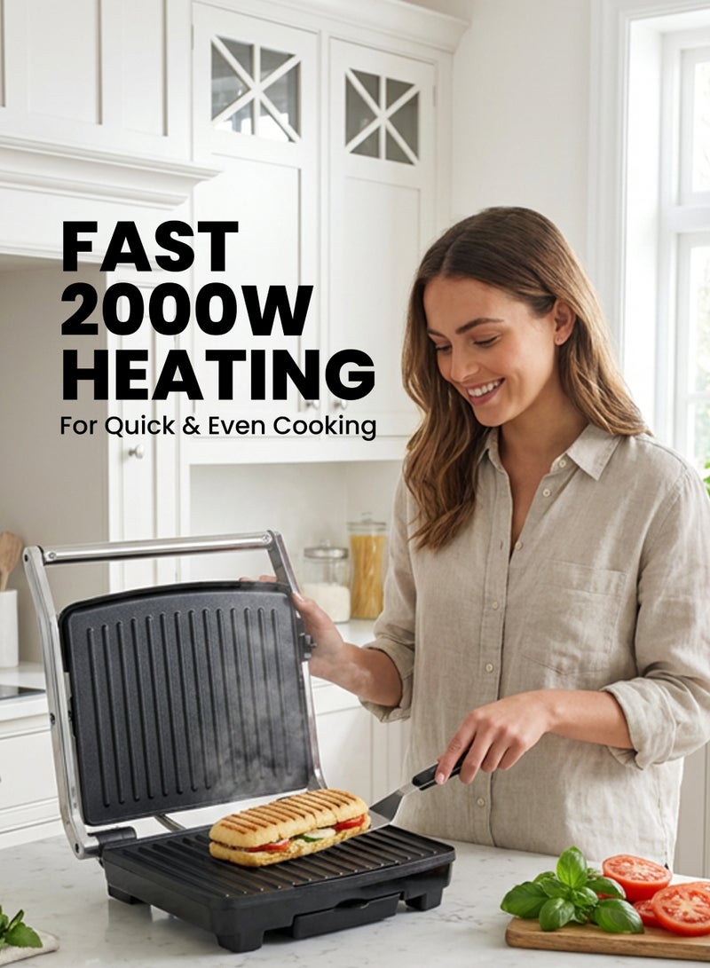 TEAM Multi‑Function Contact Grill | 2000W Electric Grill & Panini Press | Non‑Stick Plates, Adjustable Temperature, Fast Heating, Fat‑Drip Tray | Indoor Grill for Sandwiches, Steaks, BBQ - Image 2